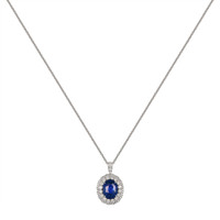2.82 Ct. Blue Sapphire and Natural Diamond Pave Pendant, 18K White Gold Image