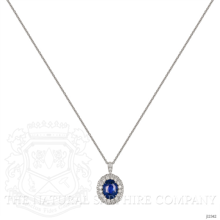 2.82 Ct. Blue Sapphire and Natural Diamond Pave Pendant, 18K White Gold