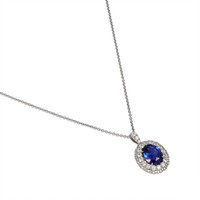 2.82 Ct. Blue Sapphire and Natural Diamond Pave Pendant, 18K White Gold Image