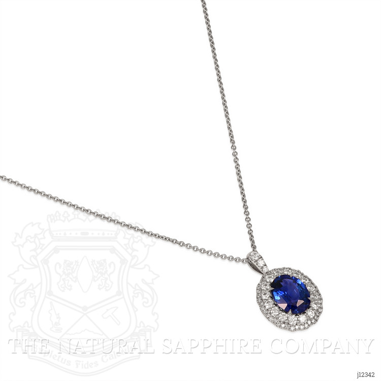 2.82 Ct. Blue Sapphire and Natural Diamond Pave Pendant, 18K White Gold
