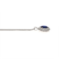 2.82 Ct. Blue Sapphire and Natural Diamond Pave Pendant, 18K White Gold Image