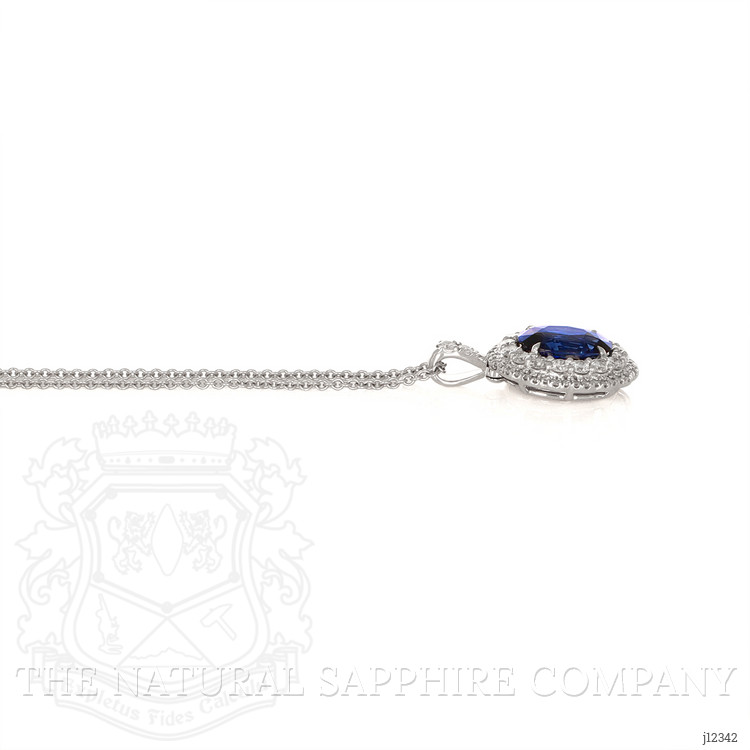 2.82 Ct. Blue Sapphire and Natural Diamond Pave Pendant, 18K White Gold