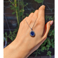 2.82 Ct. Blue Sapphire and Natural Diamond Pave Pendant, 18K White Gold Life Style