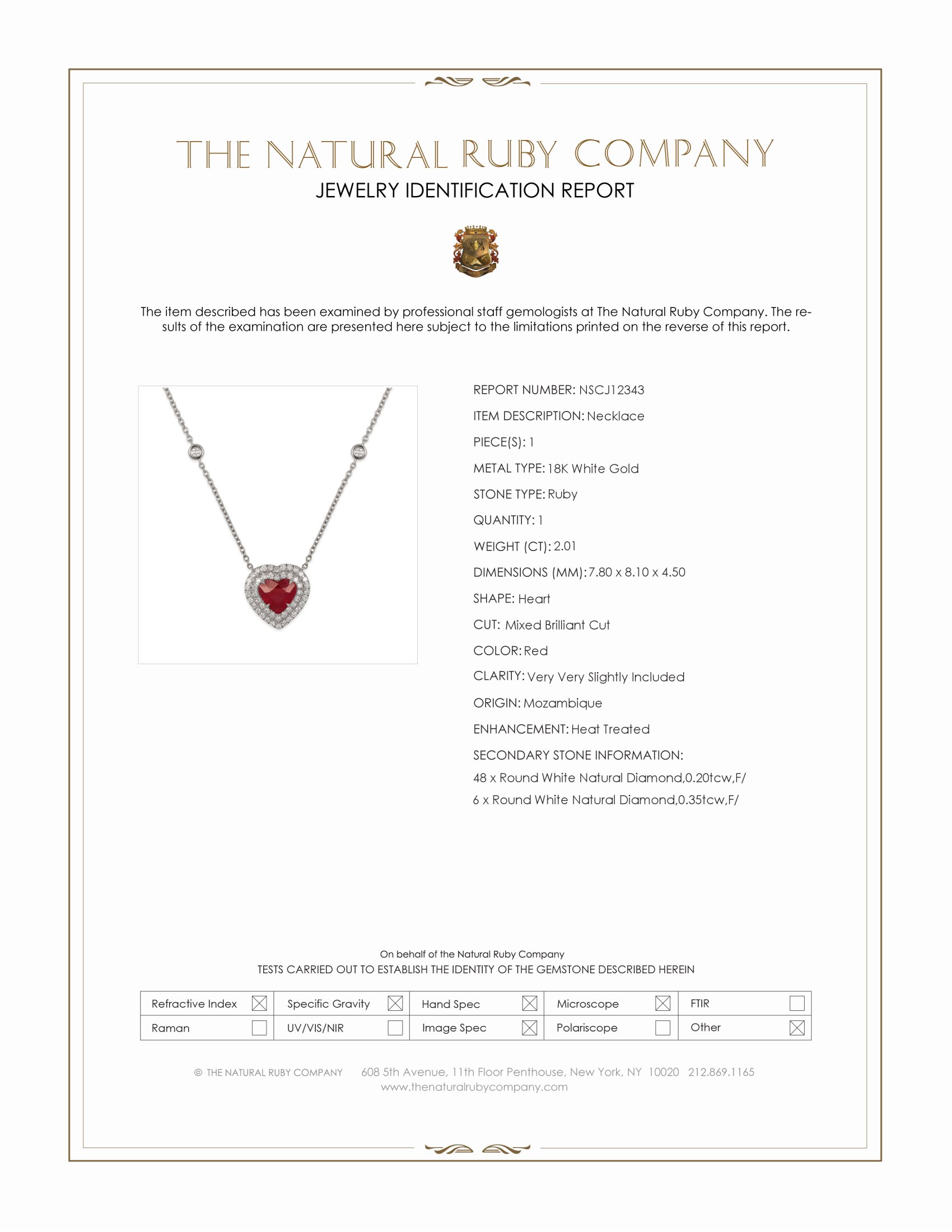 2.01 Ct. Ruby and Natural Diamond Pave Necklace, 18K White Gold