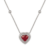 2.01 Ct. Ruby and Natural Diamond Pave Necklace, 18K White Gold Video