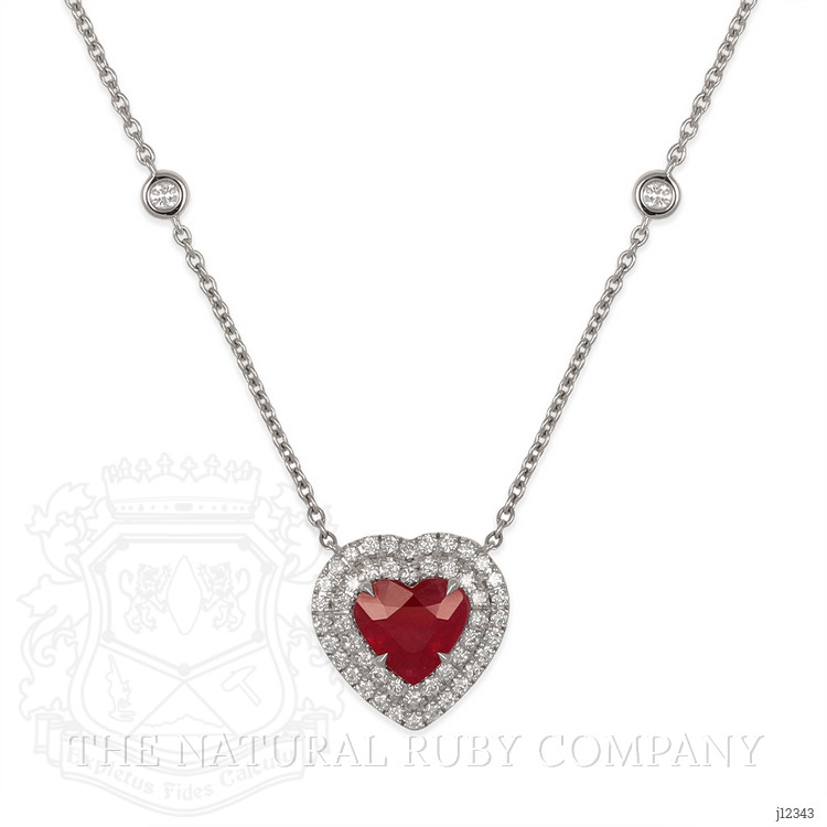 2.01 Ct. Ruby and Natural Diamond Pave Necklace, 18K White Gold