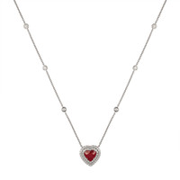 2.01 Ct. Ruby and Natural Diamond Pave Necklace, 18K White Gold Image