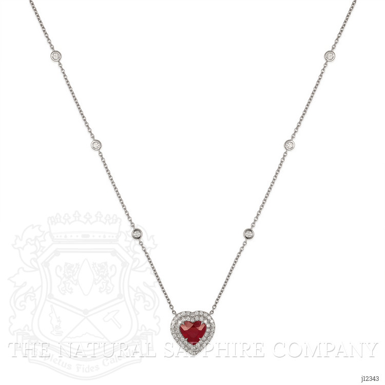 2.01 Ct. Ruby and Natural Diamond Pave Necklace, 18K White Gold