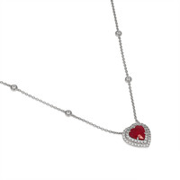 2.01 Ct. Ruby and Natural Diamond Pave Necklace, 18K White Gold Image