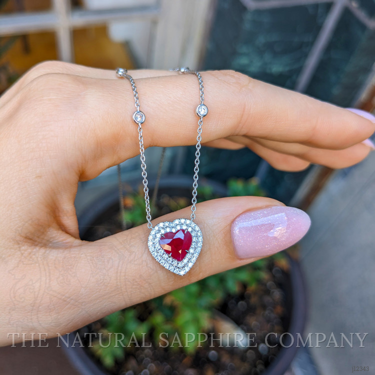 2.01 Ct. Ruby and Natural Diamond Pave Necklace, 18K White Gold