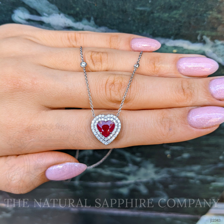 2.01 Ct. Ruby and Natural Diamond Pave Necklace, 18K White Gold