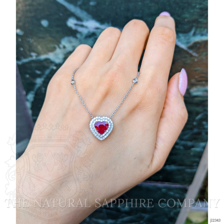 2.01 Ct. Ruby and Natural Diamond Pave Necklace, 18K White Gold