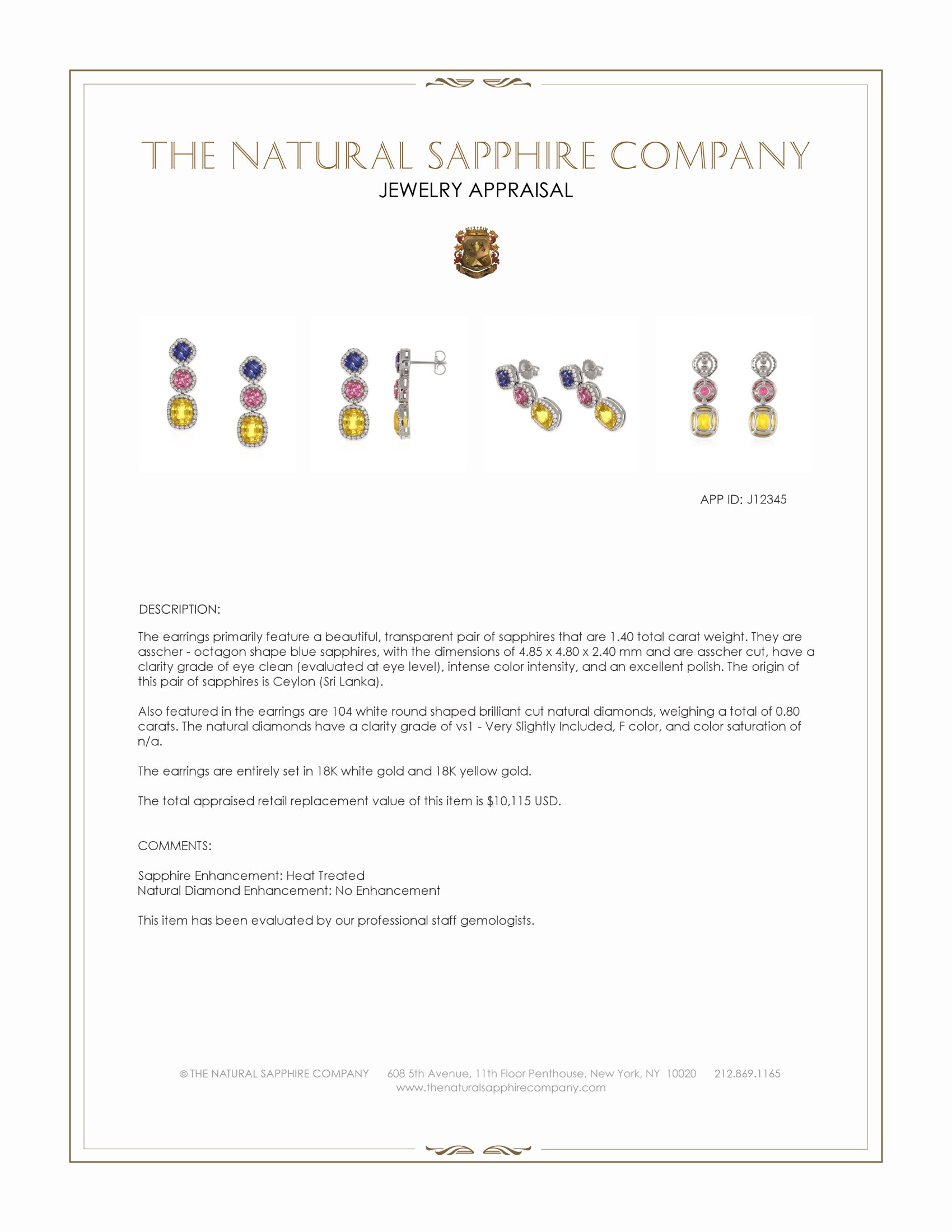 7.40 Ct.Tw. Mixed Sapphire and Natural Diamond Studs Earrings, 18K White & Yellow