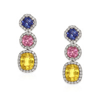7.40&nbsp;Ct.Tw.Total Carat Weight Mixed Sapphire and Natural Diamond Studs Earrings, 18K White & Yellow Video