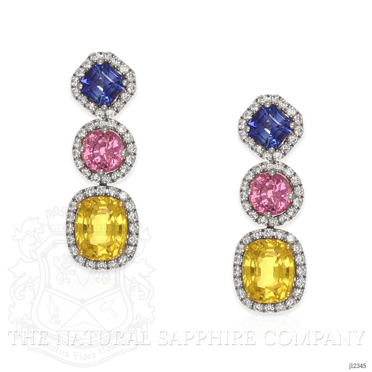 7.40 Ct.Tw. Mixed Sapphire and Natural Diamond Studs Earrings, 18K White & Yellow