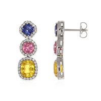 7.40&nbsp;Ct.Tw.Total Carat Weight Mixed Sapphire and Natural Diamond Studs Earrings, 18K White & Yellow Image
