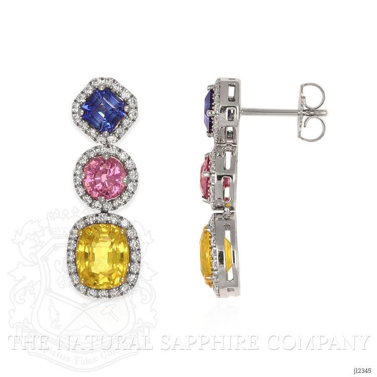 7.40 Ct.Tw. Mixed Sapphire and Natural Diamond Studs Earrings, 18K White & Yellow