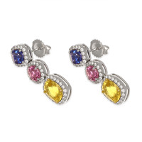 7.40&nbsp;Ct.Tw.Total Carat Weight Mixed Sapphire and Natural Diamond Studs Earrings, 18K White & Yellow Image
