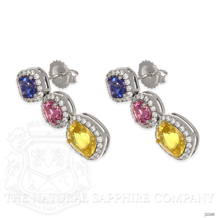 7.40 Ct.Tw. Mixed Sapphire and Natural Diamond Studs Earrings, 18K White & Yellow