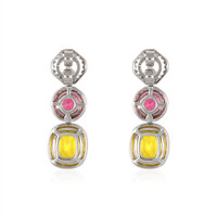 7.40&nbsp;Ct.Tw.Total Carat Weight Mixed Sapphire and Natural Diamond Studs Earrings, 18K White & Yellow Image