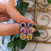 7.40&nbsp;Ct.Tw.Total Carat Weight Mixed Sapphire and Natural Diamond Studs Earrings, 18K White & Yellow Life Style