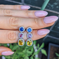 7.40&nbsp;Ct.Tw.Total Carat Weight Mixed Sapphire and Natural Diamond Studs Earrings, 18K White & Yellow Life Style