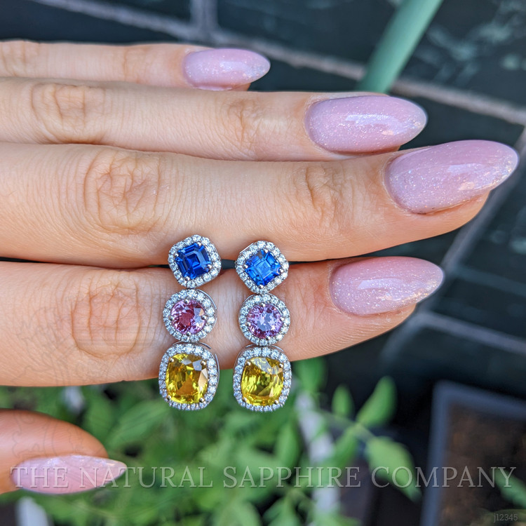 7.40 Ct.Tw. Mixed Sapphire and Natural Diamond Studs Earrings, 18K White & Yellow