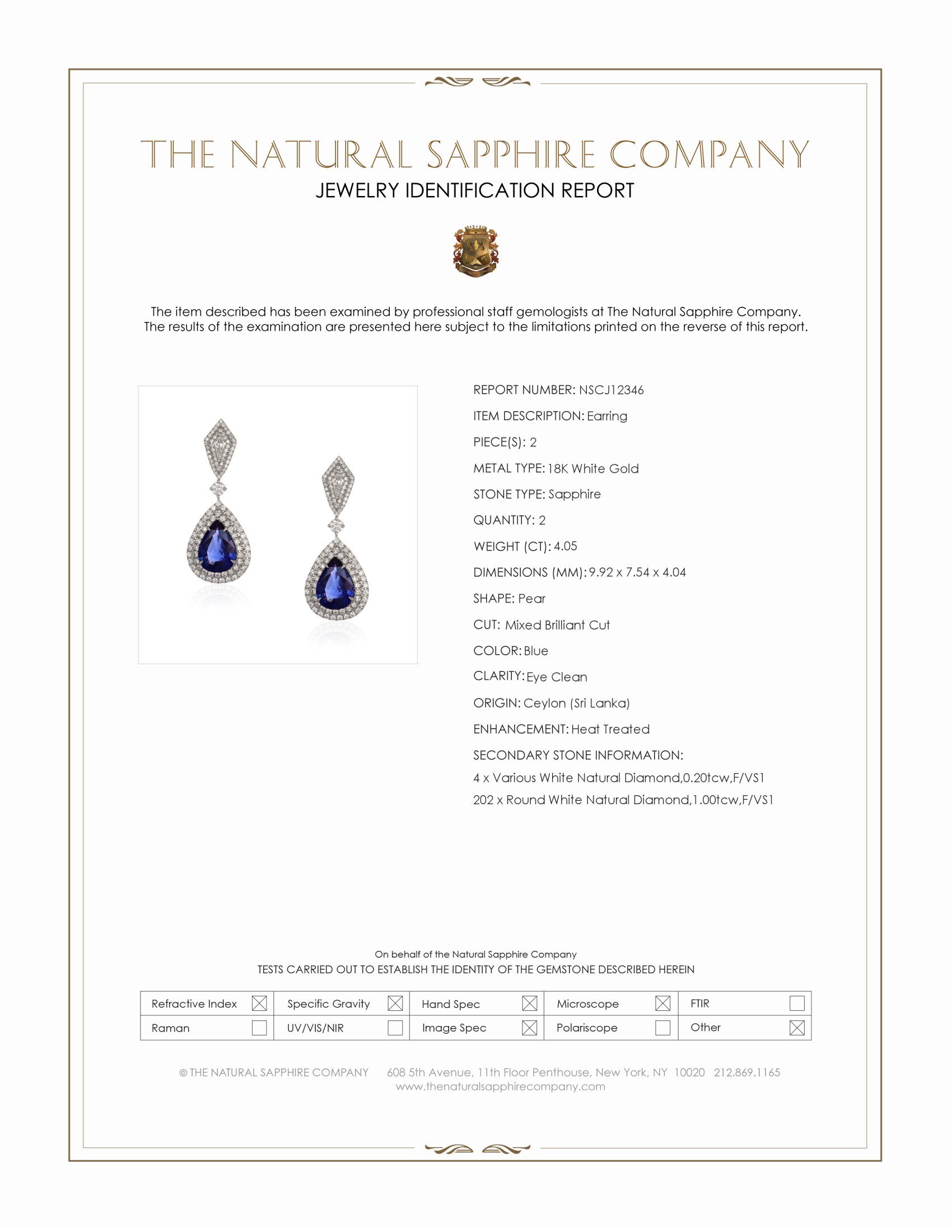 4.05 Ct.Tw. Blue Sapphire and Natural Diamond Pave Earrings, 18K White Gold