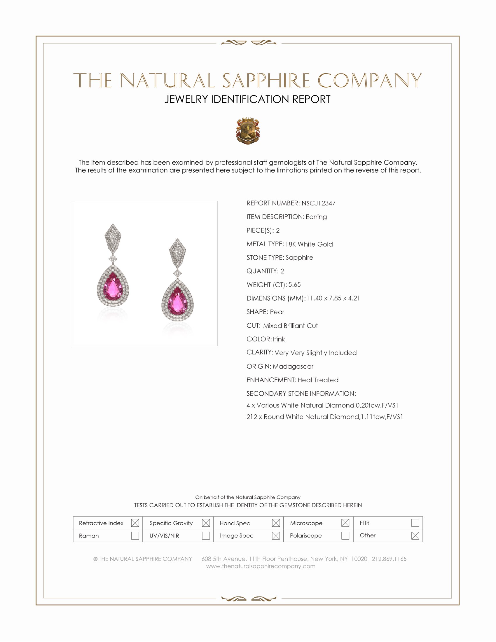 5.65 Ct.Tw. Pink Sapphire and Natural Diamond Pave Earrings, 18K White Gold
