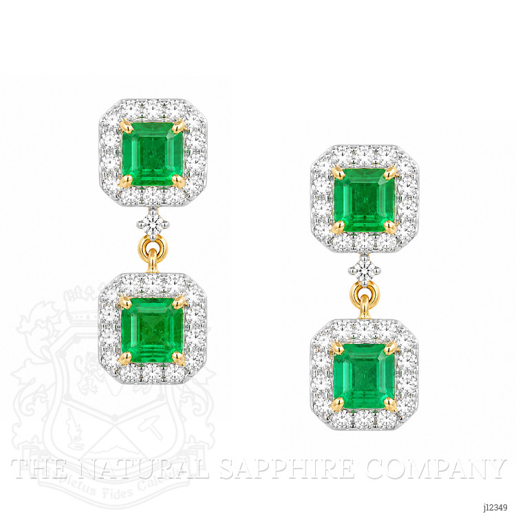 1.01 Ct.Tw. Emerald and Natural Diamond Studs Earrings, 14K Yellow Gold