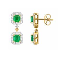 1.01 Ct.Tw.Total Carat Weight Emerald and Natural Diamond Studs Earrings, 14K Yellow Gold Image