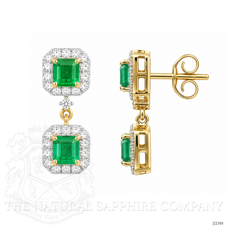 1.01 Ct.Tw. Emerald and Natural Diamond Studs Earrings, 14K Yellow Gold