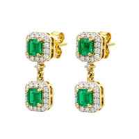 1.01 Ct.Tw.Total Carat Weight Emerald and Natural Diamond Studs Earrings, 14K Yellow Gold Image