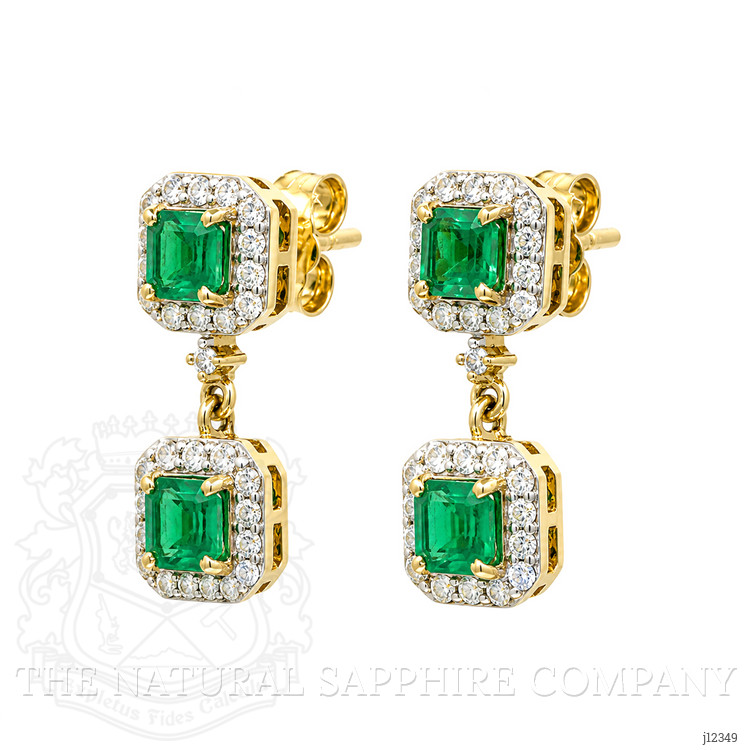 1.01 Ct.Tw. Emerald and Natural Diamond Studs Earrings, 14K Yellow Gold