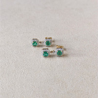 1.01 Ct.Tw.Total Carat Weight Emerald and Natural Diamond Studs Earrings, 14K Yellow Gold Life Style