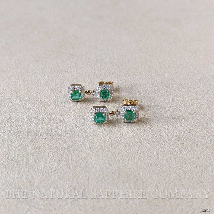 1.01 Ct.Tw. Emerald and Natural Diamond Studs Earrings, 14K Yellow Gold