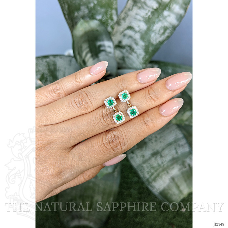 1.01 Ct.Tw. Emerald and Natural Diamond Studs Earrings, 14K Yellow Gold