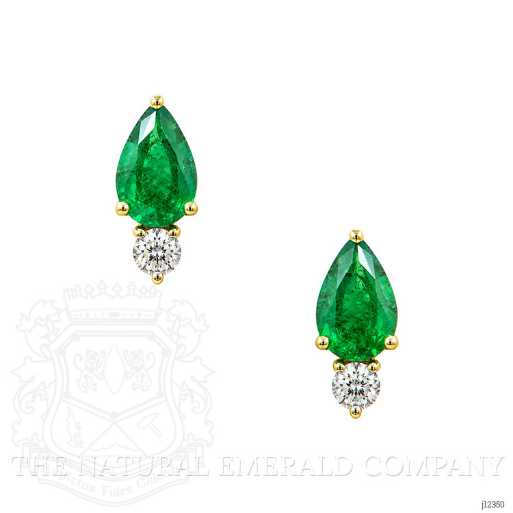 0.66 Ct.Tw. Emerald and Natural Diamond Studs Earrings, 14K Yellow Gold