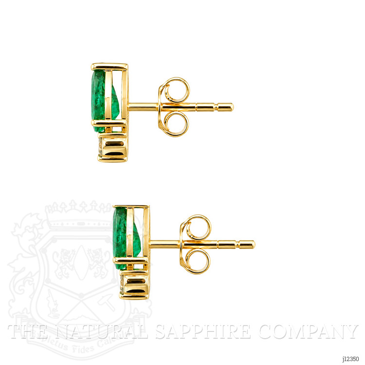 0.66 Ct.Tw. Emerald and Natural Diamond Studs Earrings, 14K Yellow Gold