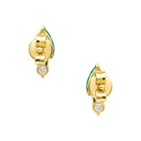 0.66 Ct.Tw.Total Carat Weight Emerald and Natural Diamond Studs Earrings, 14K Yellow Gold Image