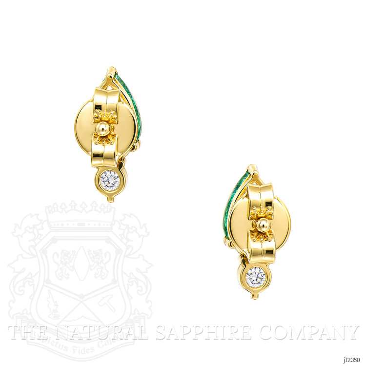 0.66 Ct.Tw. Emerald and Natural Diamond Studs Earrings, 14K Yellow Gold
