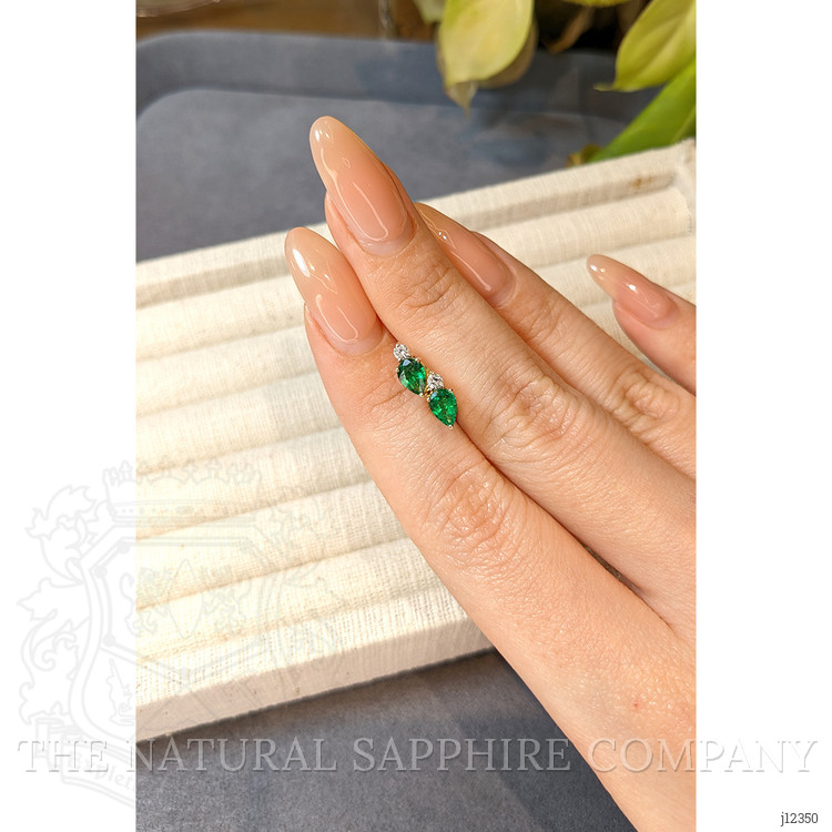 0.66 Ct.Tw. Emerald and Natural Diamond Studs Earrings, 14K Yellow Gold