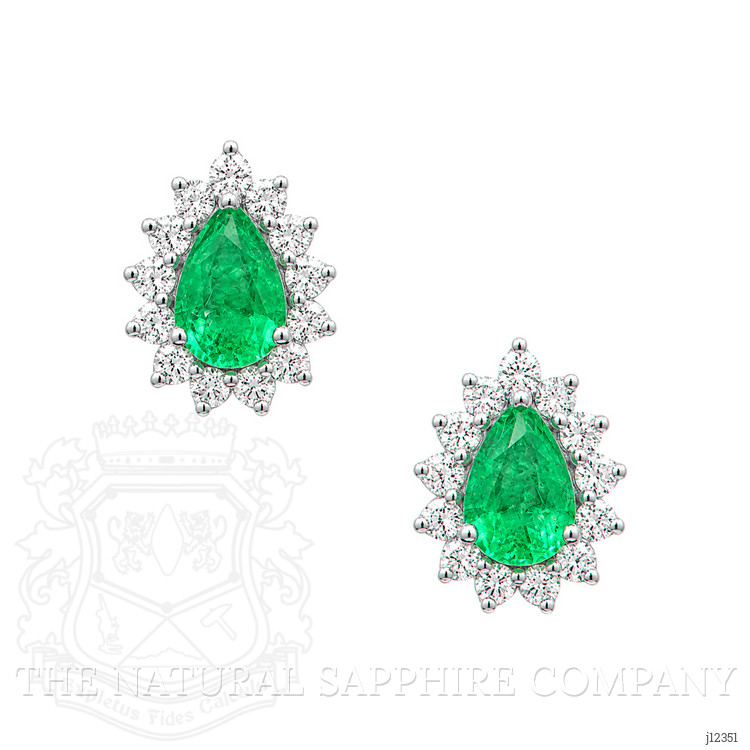 0.76 Ct.Tw. Emerald and Natural Diamond Studs Earrings, 14K White Gold