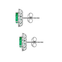 0.76&nbsp;Ct.Tw.Total Carat Weight Emerald and Natural Diamond Studs Earrings, 14K White Gold Image