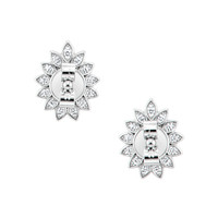 0.76 Ct.Tw.Total Carat Weight Emerald and Natural Diamond Studs Earrings, 14K White Gold Image