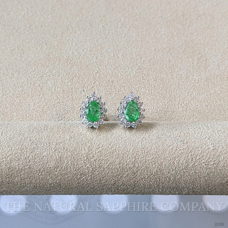 0.76 Ct.Tw. Emerald and Natural Diamond Studs Earrings, 14K White Gold