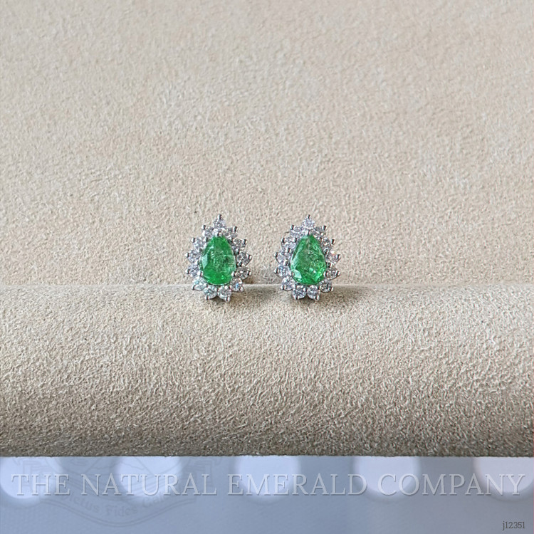 0.76 Ct.Tw. Emerald and Natural Diamond Studs Earrings, 14K White Gold