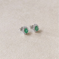 0.76 Ct.Tw.Total Carat Weight Emerald and Natural Diamond Studs Earrings, 14K White Gold Life Style