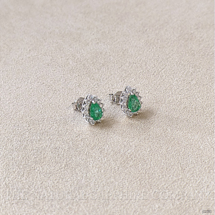 0.76 Ct.Tw. Emerald and Natural Diamond Studs Earrings, 14K White Gold