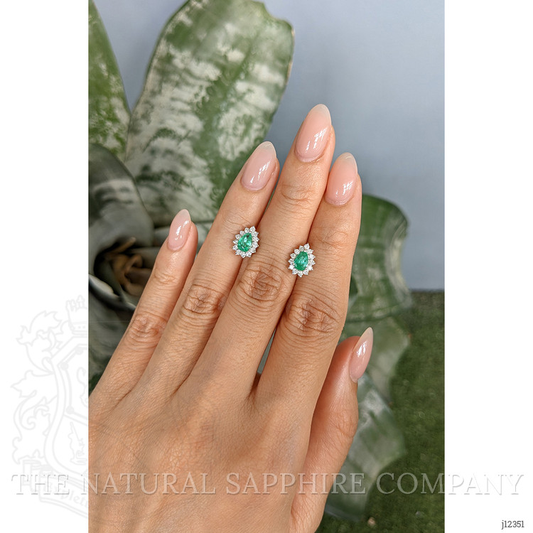 0.76 Ct.Tw. Emerald and Natural Diamond Studs Earrings, 14K White Gold
